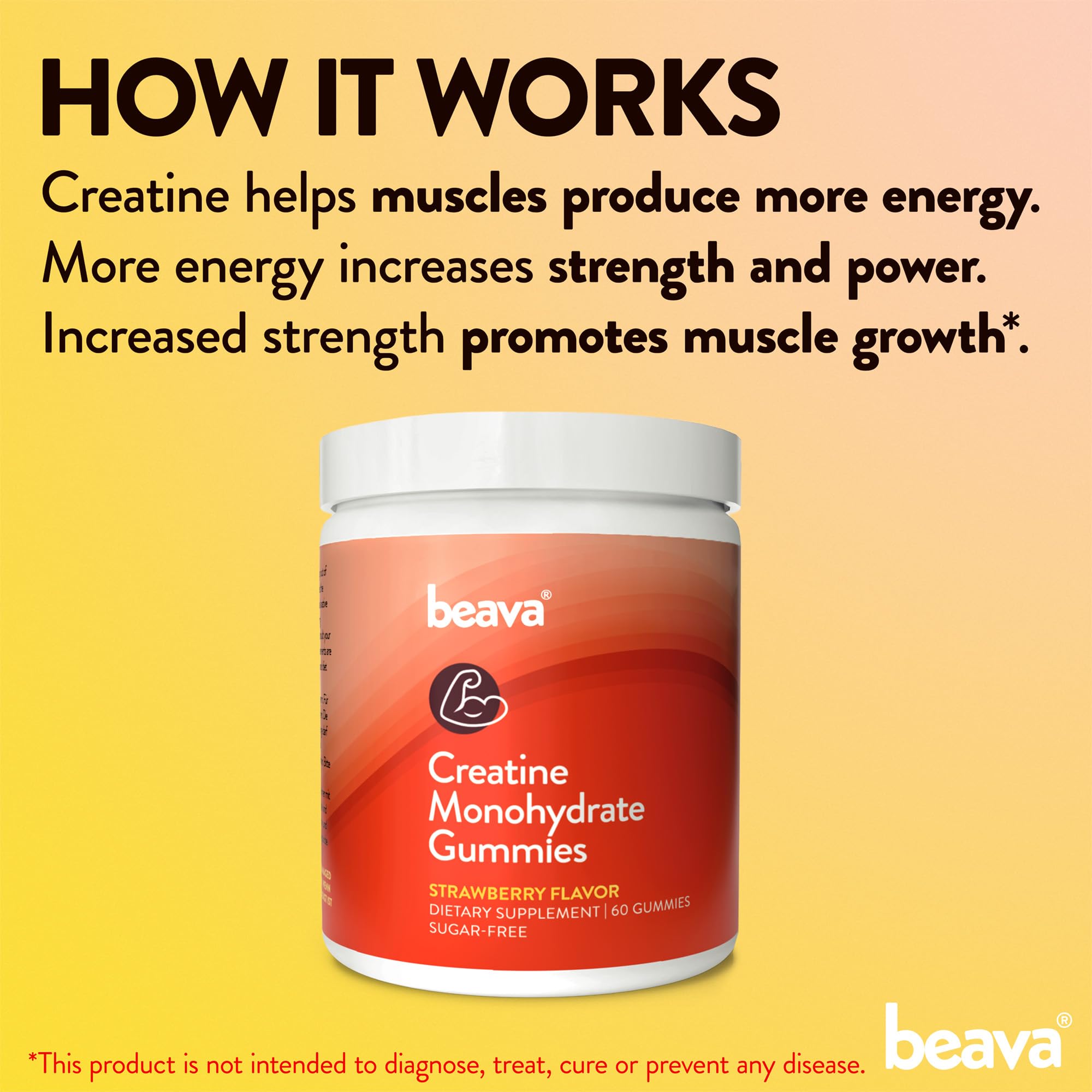 Creatine Monohydrate Gummies - 30 Servings - Vegan Creatine Chews for Muscle Growth, Muscle Recovery, Workout Recovery, Anaerobic Endurance - No Loading Phase - No Bloating - Strawberry - No Sugar