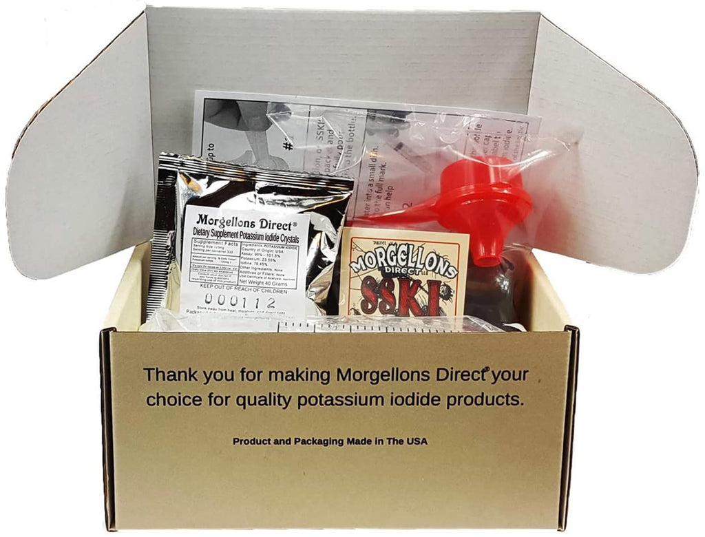 Morgellons Direct SSKI Iodine Potassium Iodide Solutions Mixing Kit Includes Necessary Tools and pre-Measured Dietary Supplement Potassium Iodide Crystals. Just add Distilled Water.