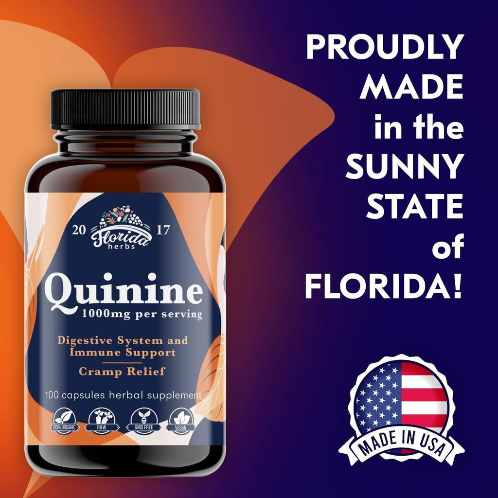 FLORIDA HERBS Leg Cramp Support – Organic Quinine Capsules from Cinchona Bark – 1000 mg Vegan Supplement – Muscle & Leg Cramp Relief – Made in USA – 330 Count (3 Bottles Total)