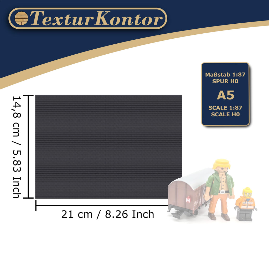 3 Sheets Self-Adhesive Decorative Film Roof Stones for Model Making in Scale 1:87 Scale H0 (UK: 3.5 mm Scale) (Roof Shingles Black Rectangular)