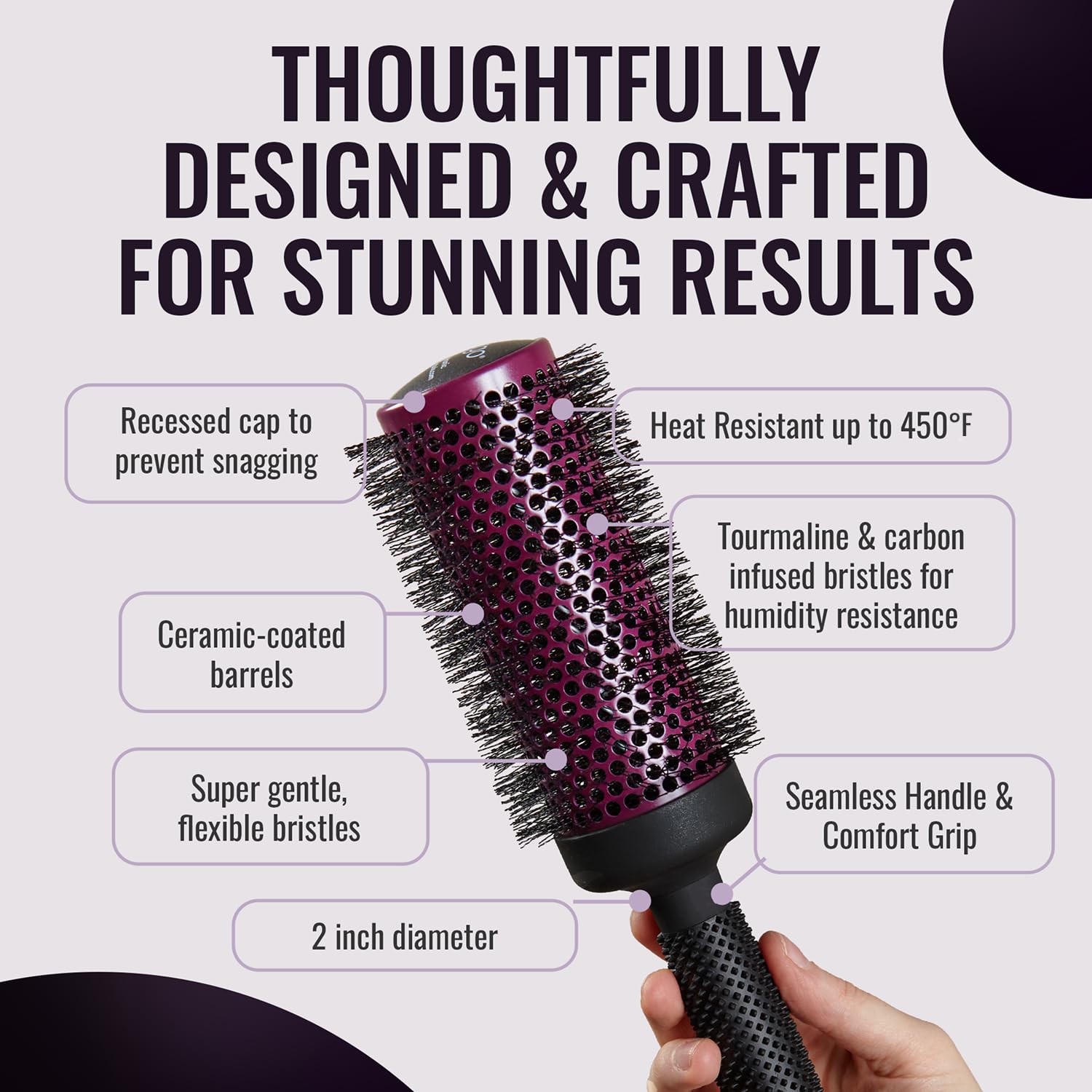ERGO Super Gentle Round Brush for Blow Out - Salon Quality Hair Styling for Women - Roller for Wet and Dry Hair - Volumizing Care Blowout - ERG53: 2"
