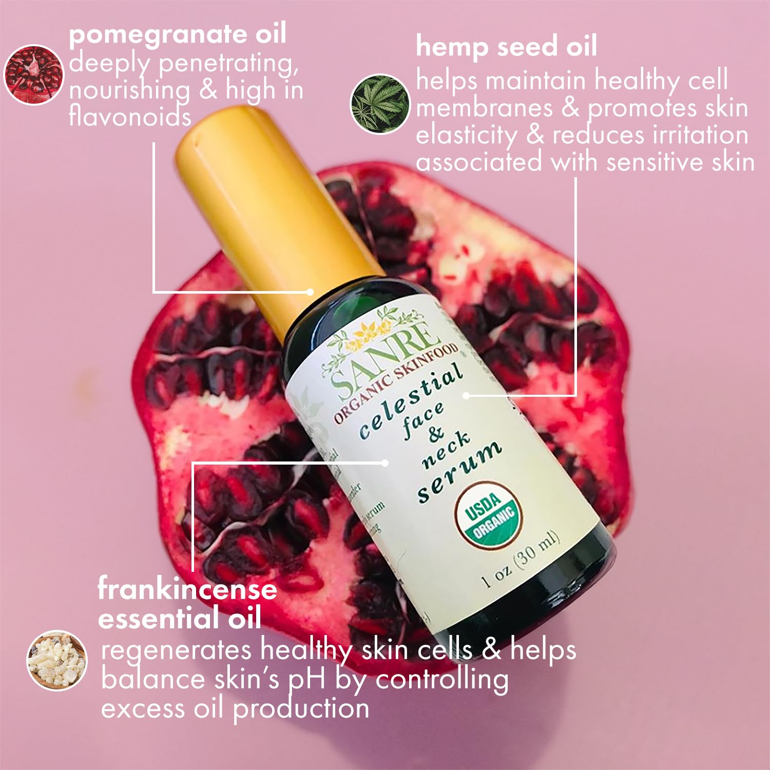 SanRe Organic Skinfood - Celestial Serum - USDA Organic Revitalizing Face and Neck Serum For All Skin Types