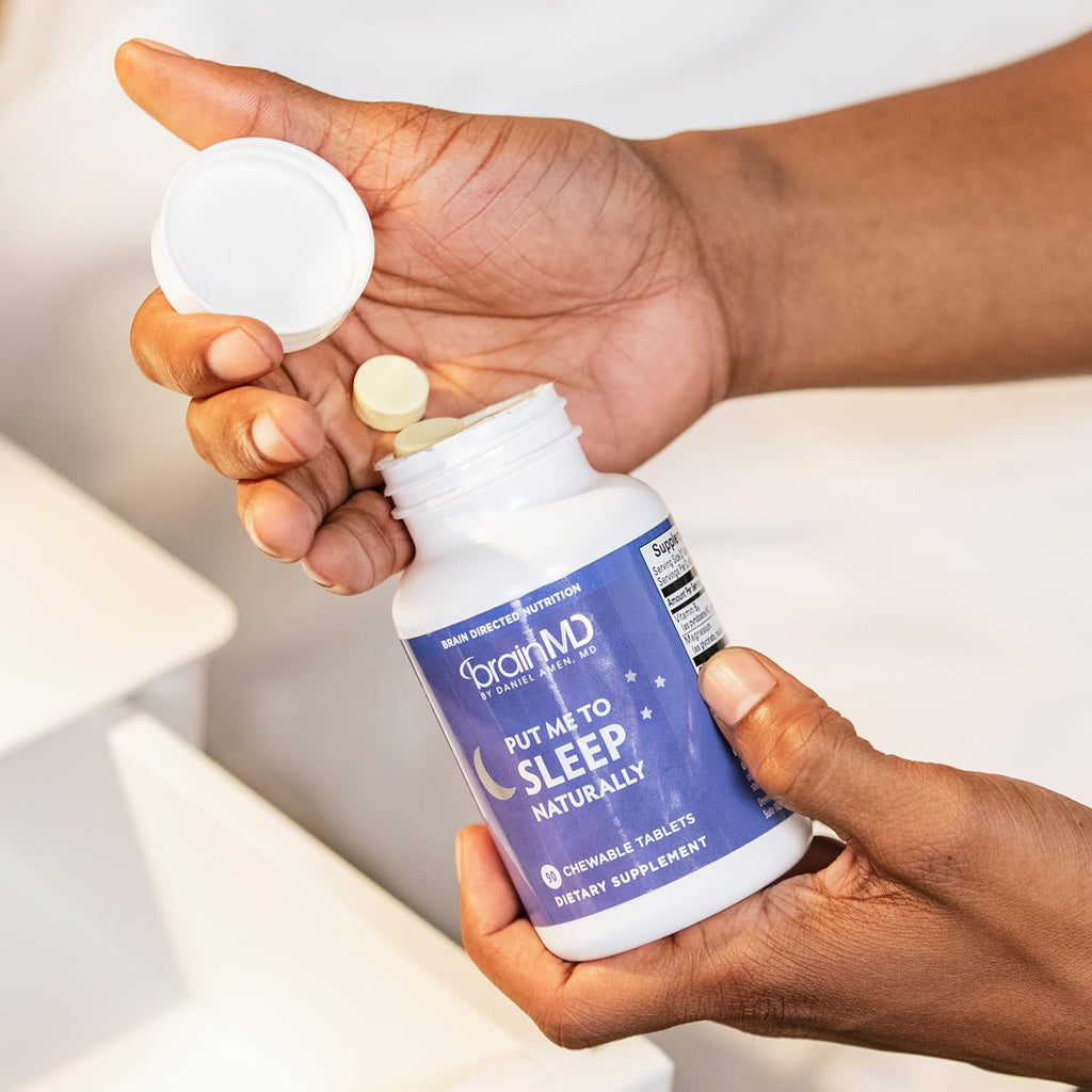 BRAINMD Dr Amen Put Me To Sleep Naturally - 90 Chewable Tablets - with Melatonin, L-Theanine, Magnesium, GABA, Vitamin B6 & 5-HTP - Gluten Free - 45 Servings