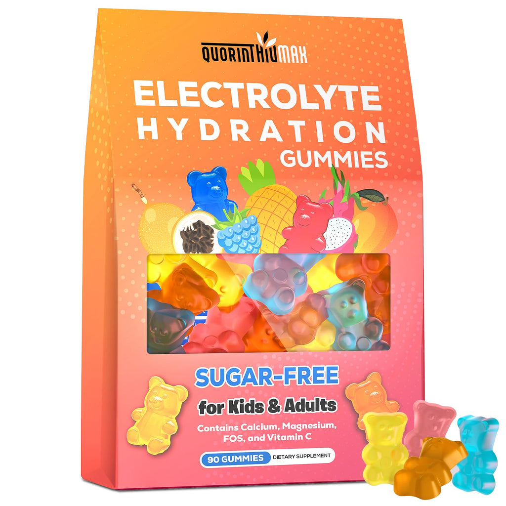 Electrolyte Gummies Sugar Free | Electrolyte Hydration Energy Gummies for Running & Sports - Energy Chews with Calcium & Vitamin C for Kids & Adults, Multiple Mixed Flavors, Gluten-Free, 90 Count