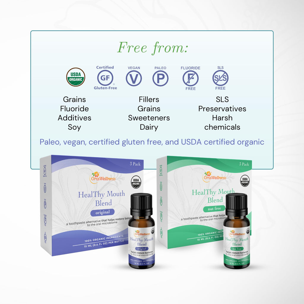 OraWellness Healthy Mouth Blend Organic Tooth Oil, Flouride Free Made in the USA Toothpaste & Mouthwash Alternative, Natural Rinse for Healthy Teeth & Gums for Women, Men and Kids, Pack of 3