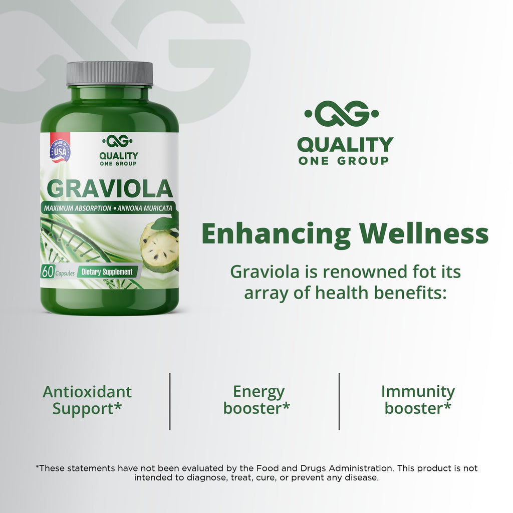 QUALITY ONE GRAVIOLA MAX - Pure Graviola Extract Supplement - Soursop (Annona muricata) -Immune System Booster & Antioxidants in Each Capsule of Pure Graviola (3 Units)