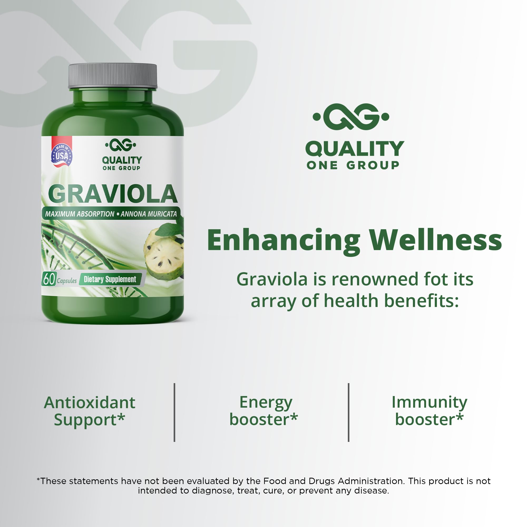 QUALITY ONE GRAVIOLA MAX - Pure Graviola Extract Supplement - Soursop (Annona muricata) -Immune System Booster & Antioxidants in Each Capsule of Pure Graviola (3 Units)