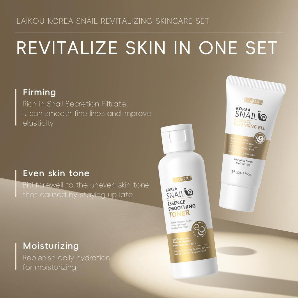 LAIKOU Korea Snail Mucin Skincare Set, 5Pcs Hydrating Pamper Gift for Women