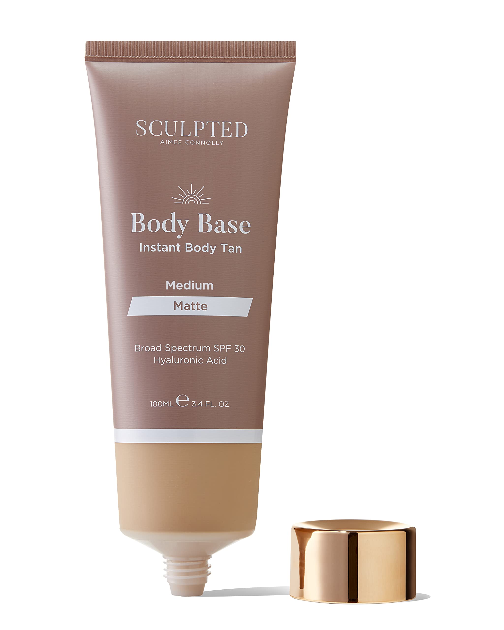 Body Base Instant Tan from Sculpted by Aimee Connolly 100ml - Water-Resistant, Hydrating, Luminous Lotion with SPF30 for an Instant Natural Tan (Medium Matte)