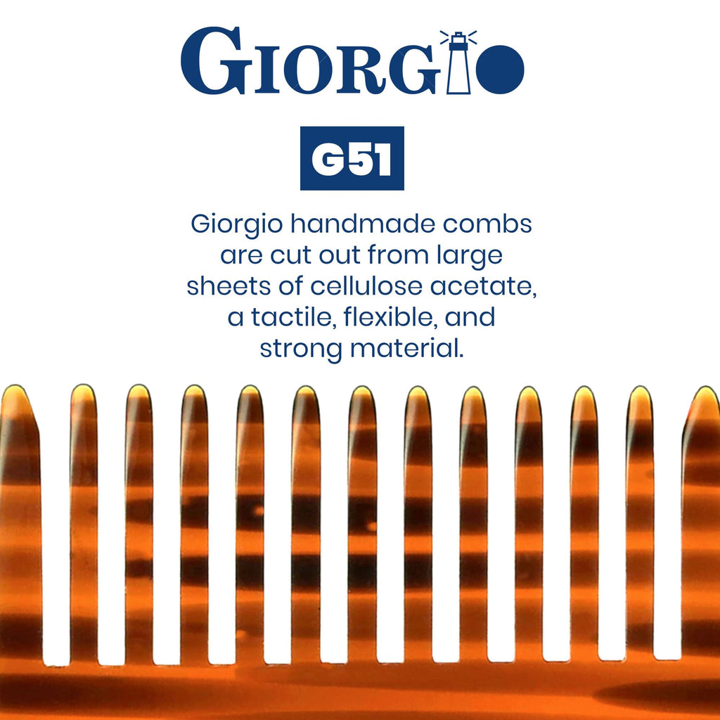 Giorgio G51 Wide Tooth Detangling Combs for Women, Wide Teeth Pocket Comb for Thick Curly Wavy Hair. Hair Detangler Comb For Wet and Dry Everyday Care. Handmade, Saw-Cut and Hand Polished