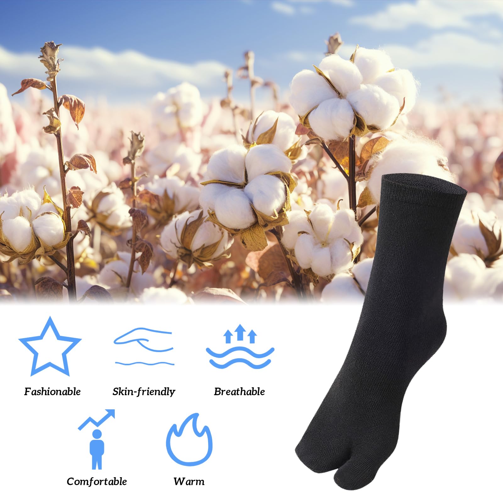 ZOCONE 7 Pairs Flip Flop Socks Black Split Toe Socks Cotton Two Toe Socks for Women Men, Novelty Flip Flop Tabi Socks for Sandal Flip-flops, Ankle Two-toed Tabi Socks for Separate Toes, UK 4-6