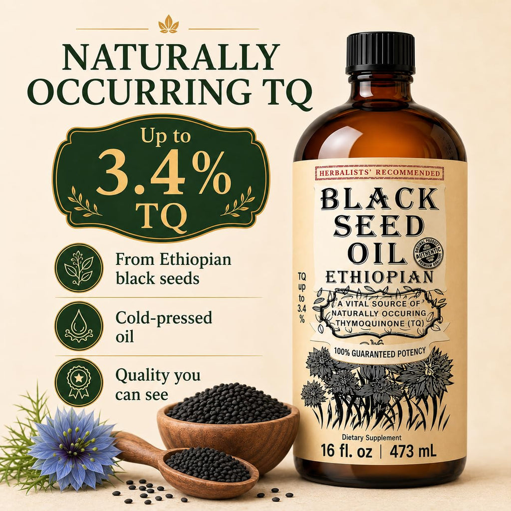 Ethiopian Black Seed Oil 16 oz – Cold-Pressed Nigella Sativa, High Thymoquinone 3.45%, Black Cumin Seed Oil Liquid, 100% Pure Unrefined, Immune Skin Hair & Digestive Support