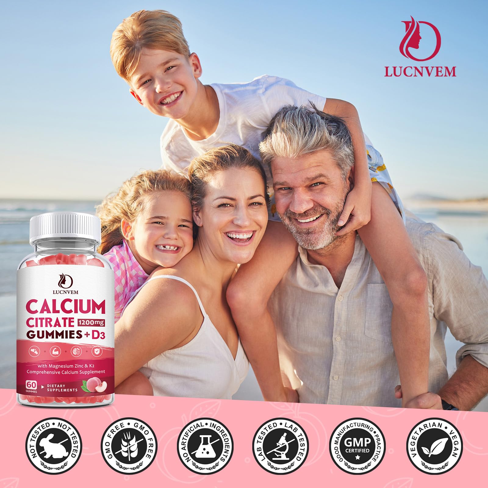 (2 Pack) Calcium Citrate 1200mg with Vitamin D3 Supplements Gummies for Women & Men, Calcium Gummies with Vitamin D3 K2, High Absorption for Bone Muscle Healthy- Peach Flavor- 60 Day Supply