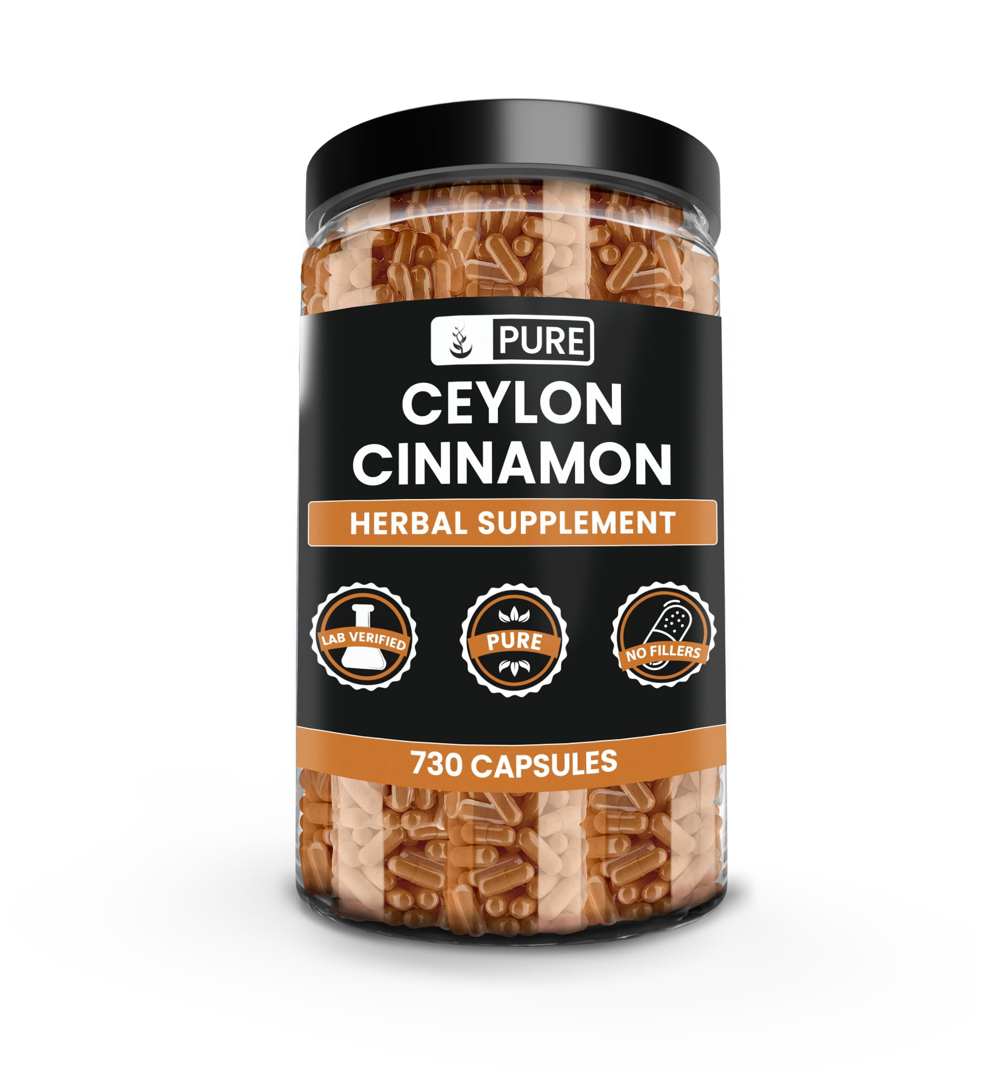 PURE ORIGINAL INGREDIENTS Ceylon Cinnamon (730 Capsules) No Magnesium or Rice Fillers, Always Pure, Lab Verified