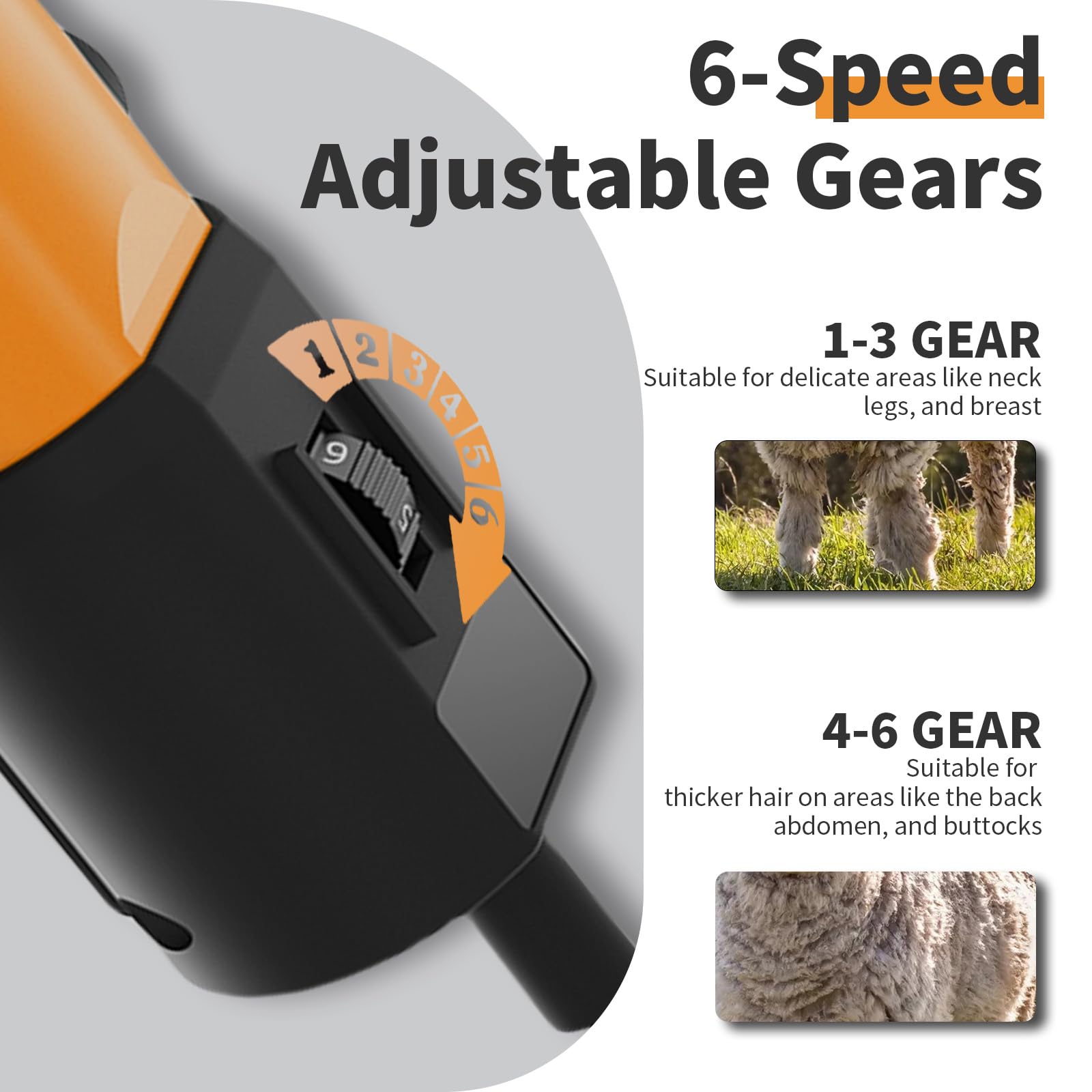 Openhahaha 1200W Sheep Shears Clippers, 3200RPM 6-Speed Heavy Duty Electric Sheep Shears, 13T Blades, Professional Livestock Clippers for Farm Alpacas Goats with Video Guide (Orange)