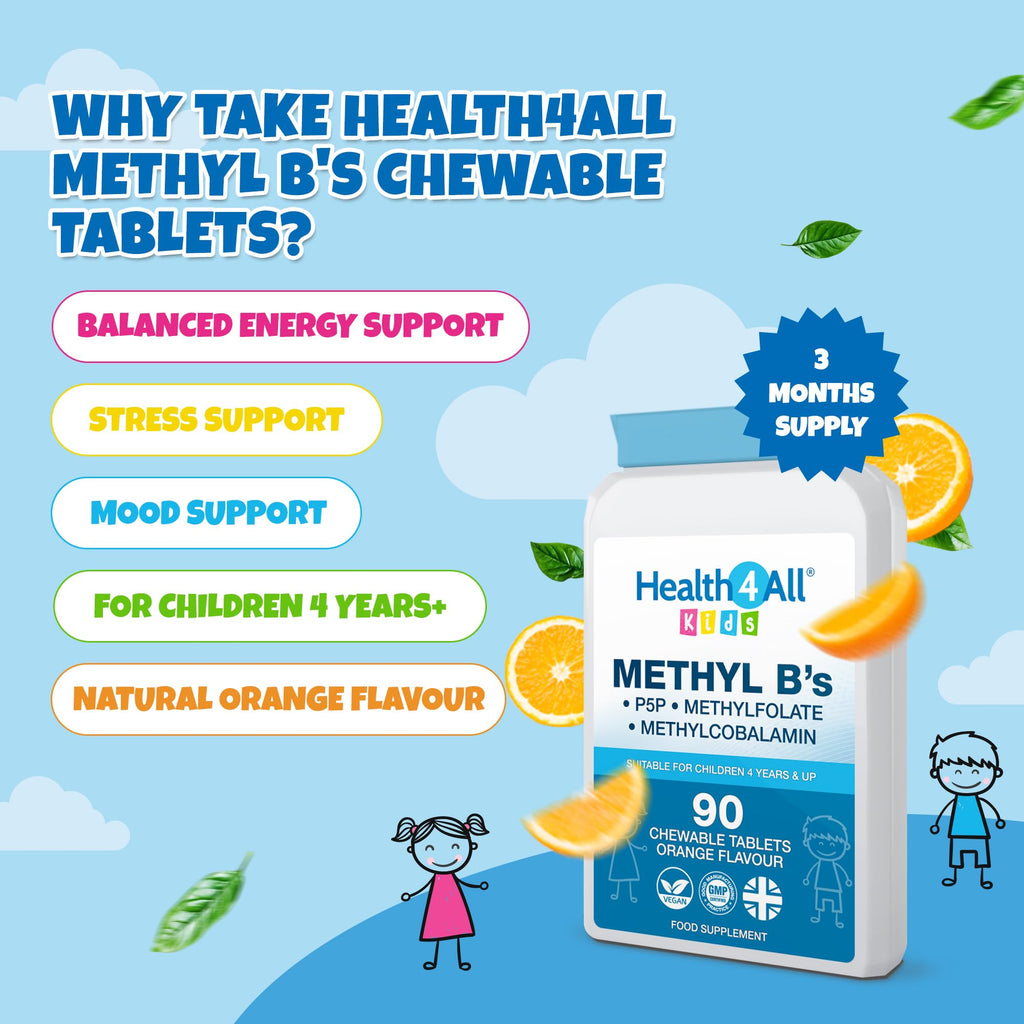 Kids Methyl B's 90 Chewable Tablets, Stress & Mood Support for Children 4+