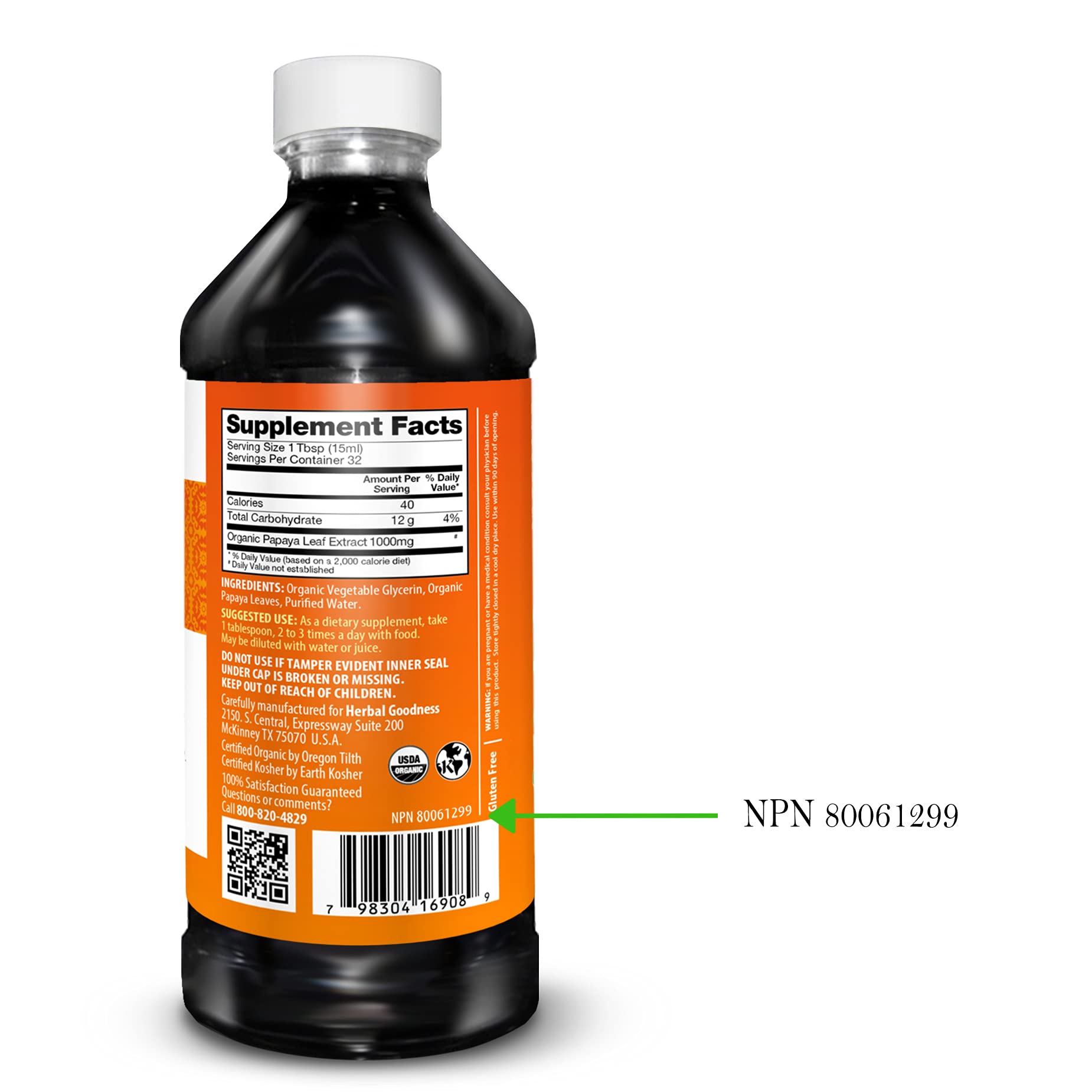 Herbal Goodness Papaya Leaf Extract Platelet Support - 15X Blood Platelet Boost, Bone Marrow & Spleen Support, Immune & Gut Health, Digestive Enzyme - Organic Kosher 16 oz Liquid Extract