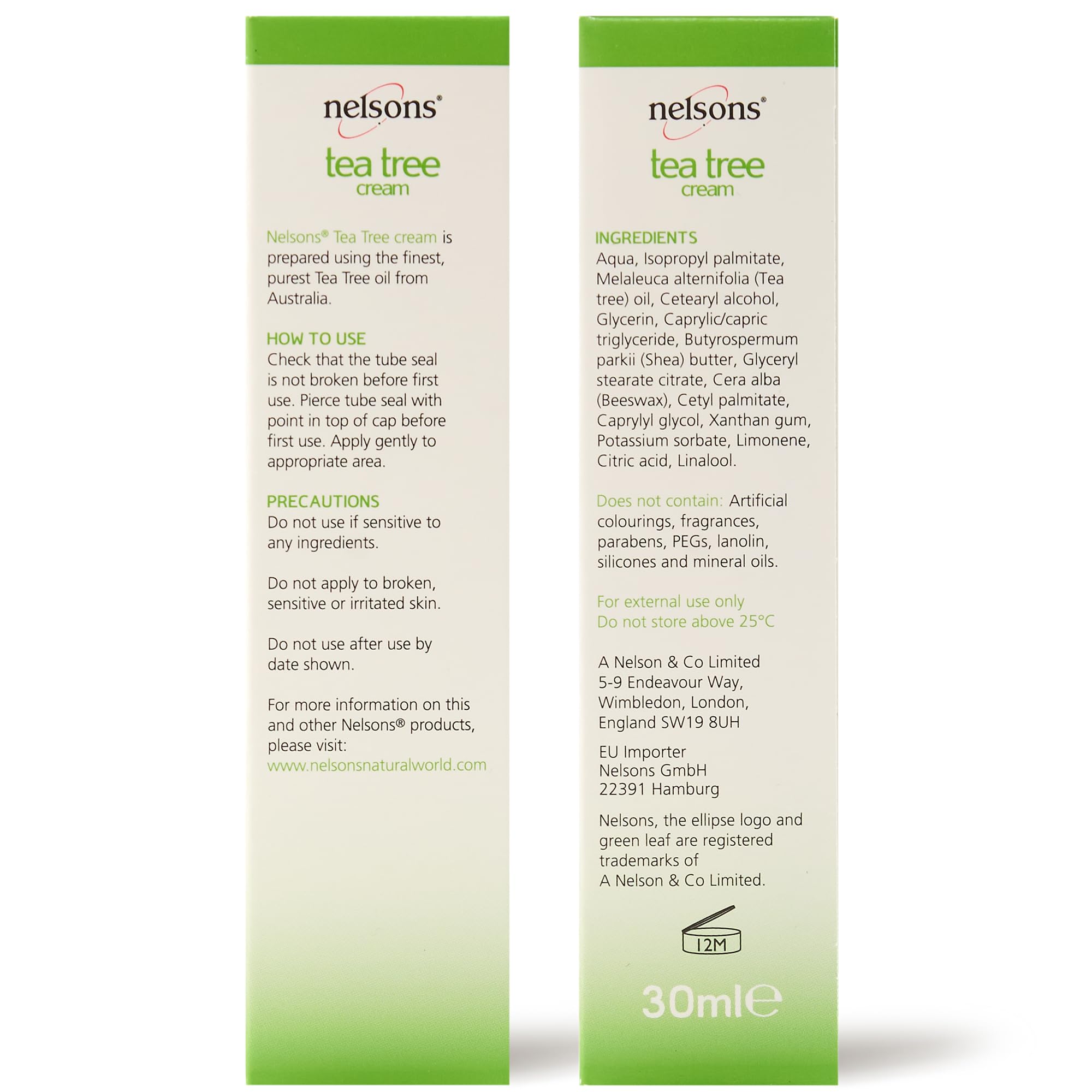 Nelsons Tea Tree Cream (30ml), Natural Face & Body Cream with Australian Tea Tree Oil for Skin, Widely Considered A Natural Antiseptic and Antifungal, Fragrance Free, Paraben Free