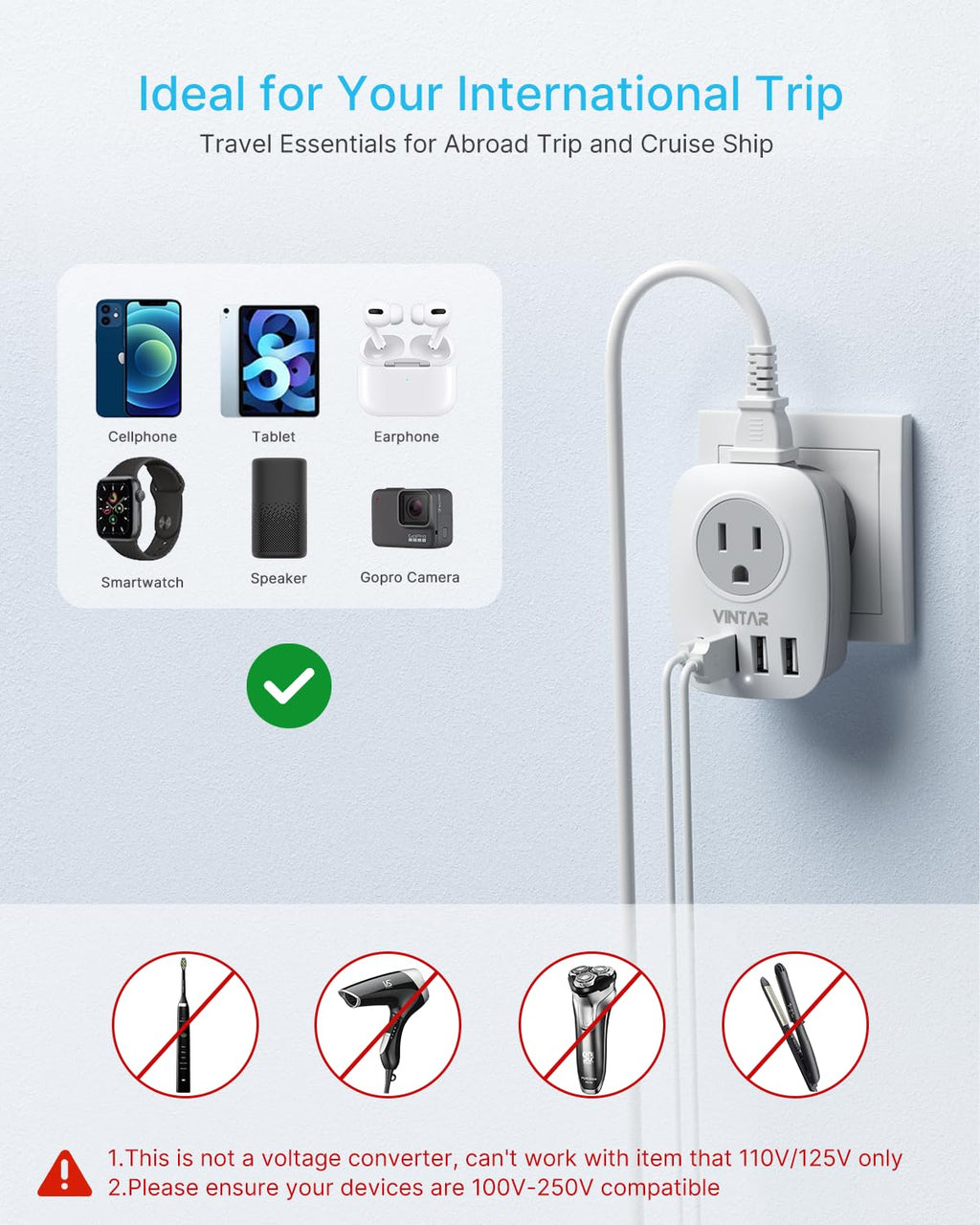 VINTAR US to UK Ireland Travel Plug Adapter, 2 Pack Type G Power Adapter