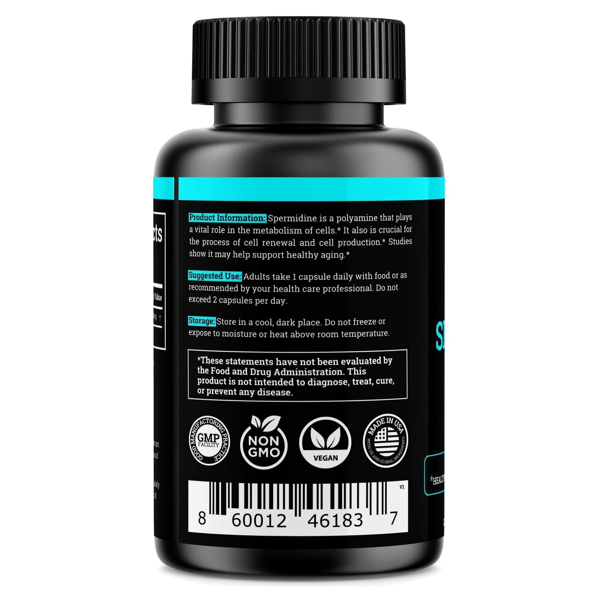 Spermidine Supplement (1440mg of 99% Pure Spermidine Supplements For Women & Men) 4 Months Supply (100X More Potent Than Wheat Germ Extract) 12MGS Per Serving For Cellular Health, Anti-Aging & Energy