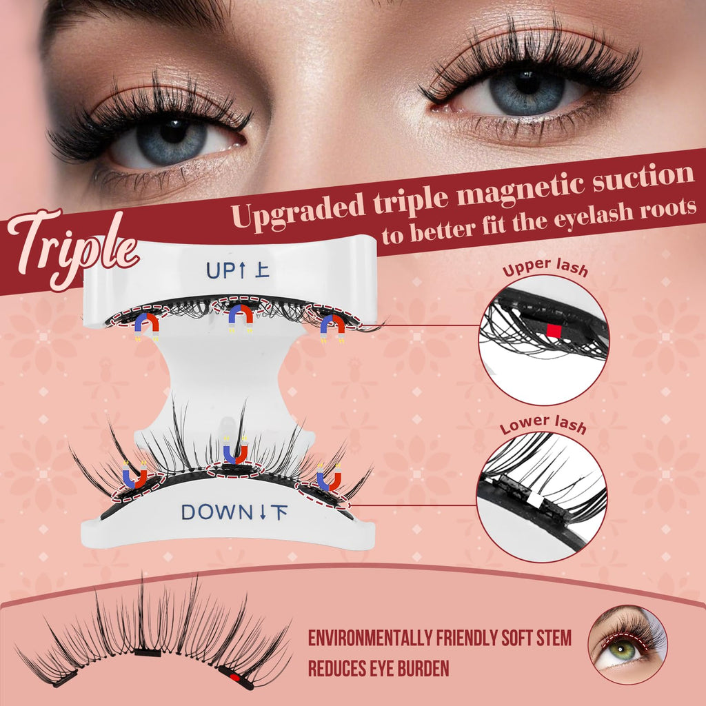 Higu clace Magnetic-Lashes with Applicator, 4 Pairs Magnetic Eyelashes No Glue or Eyeliner Needed, Easy to Wear and Remove(Style 4B)