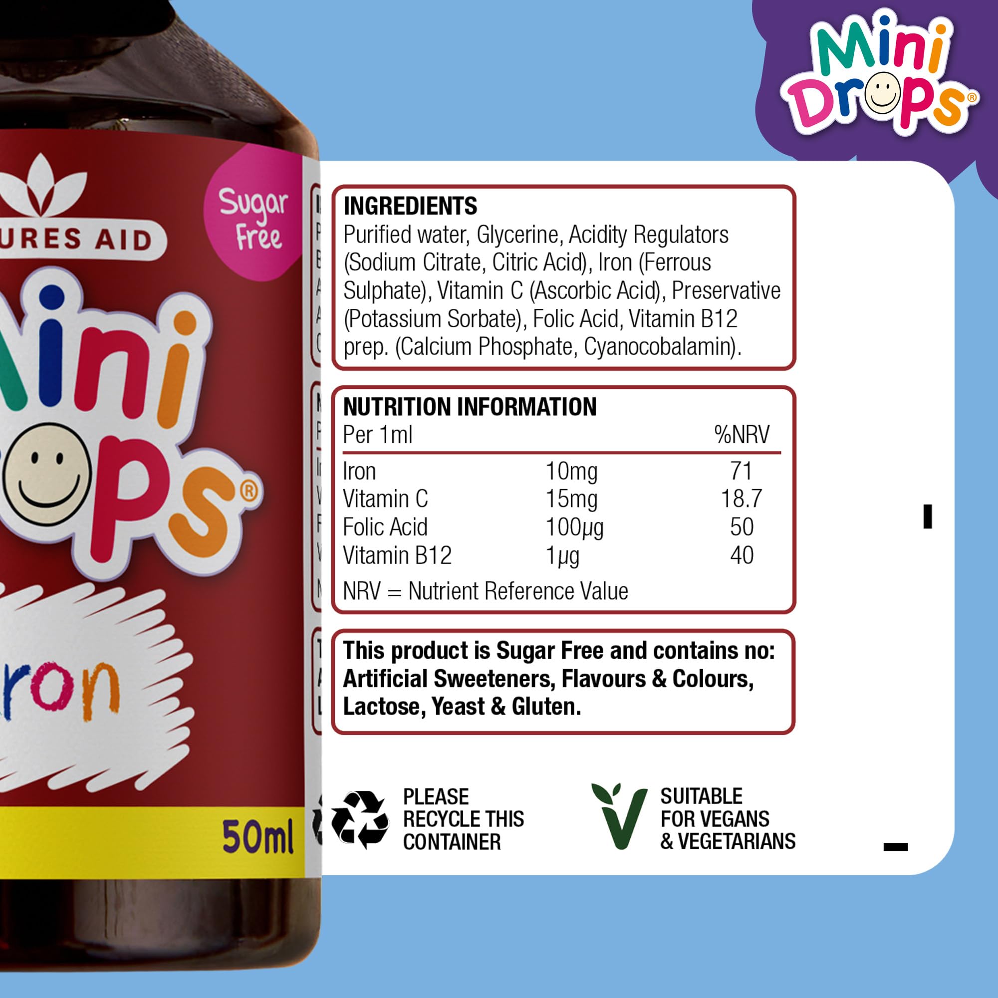 Natures Aid Mini Drops Iron Supplement for Kids & Children - 50ml
