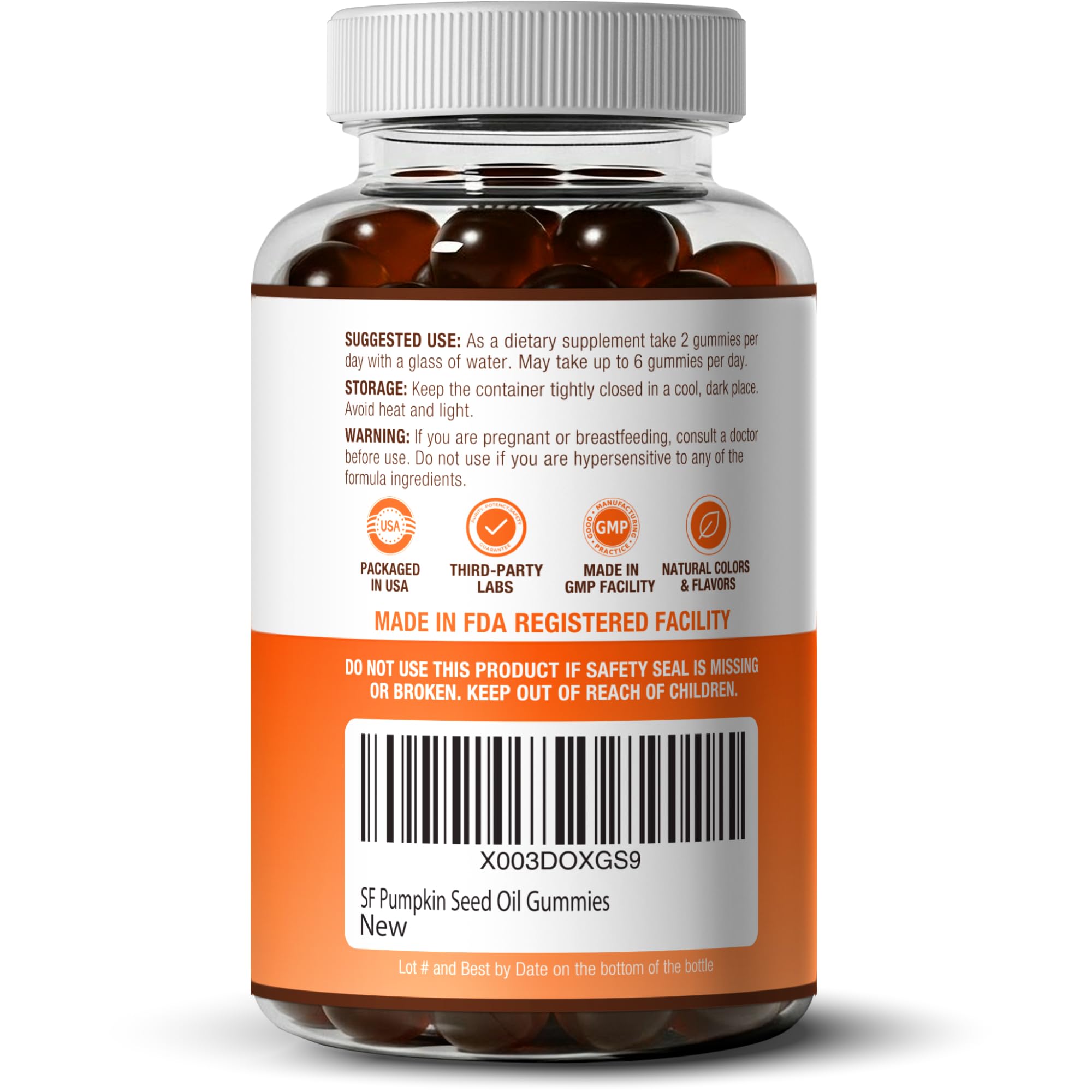 Sugar-Free Pumpkin Seed Oil Gummies (4,000mg/serving) Pumpkin Seed Oil for Hair Growth, Youthful Skin, Prostate Health, Immune & Urinary Tract Support-Natural Source of Essential Fatty Acids, 60ct