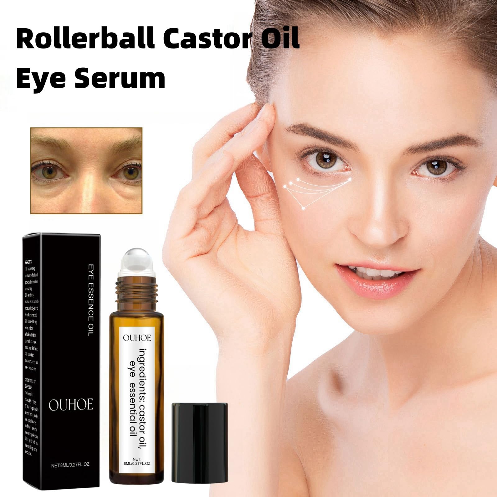8ML Rollerball Castor Oil,Eye Cream,Castor Oil and Frankincense Eye Roller,Under Eye Cream,Castor Oil Hydrating Eye Cream,Eye Brightening Cream,Anti Aging Eye Cream,Firming Eye Cream,Eye Gel