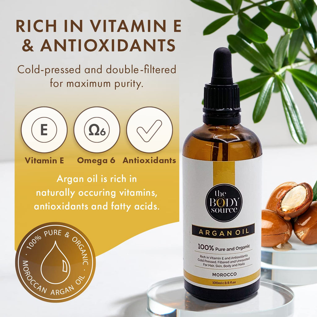 100% Organic Argan Oil, 100ml - Pure Cold Pressed Moroccan Argan Oil for Hair, Skin and Nails, Ethically Sourced, Bottled in Morocco, Multi-Use Beauty Oil for Daily Nourishing and Moisturising Care