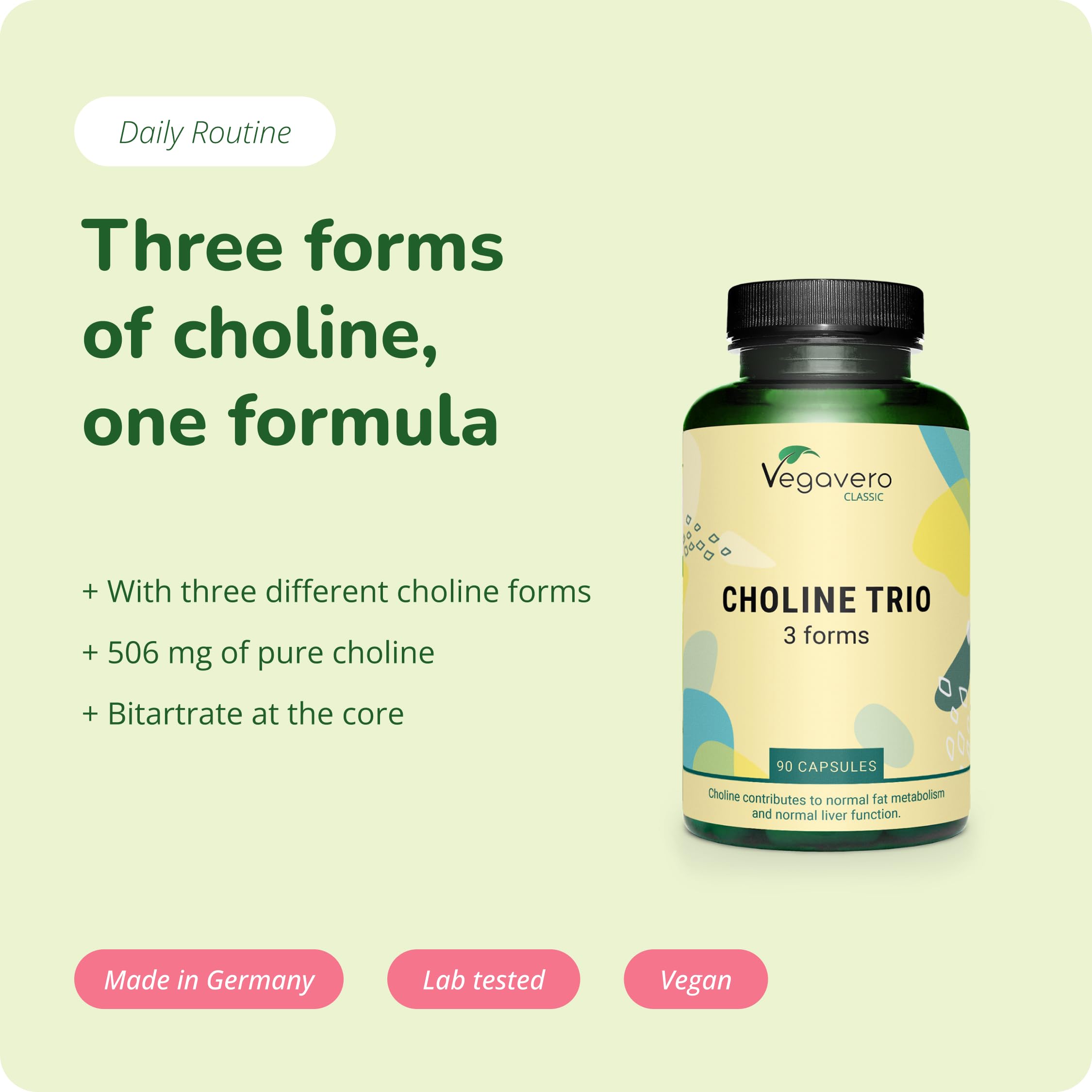Vegavero Choline Supplement | Liver Supplements* | Choline-Bitartrate, Phosphatidylcholine & Citicoline | 90 Capsules | NO Additives, Lab-Tested | Vegan