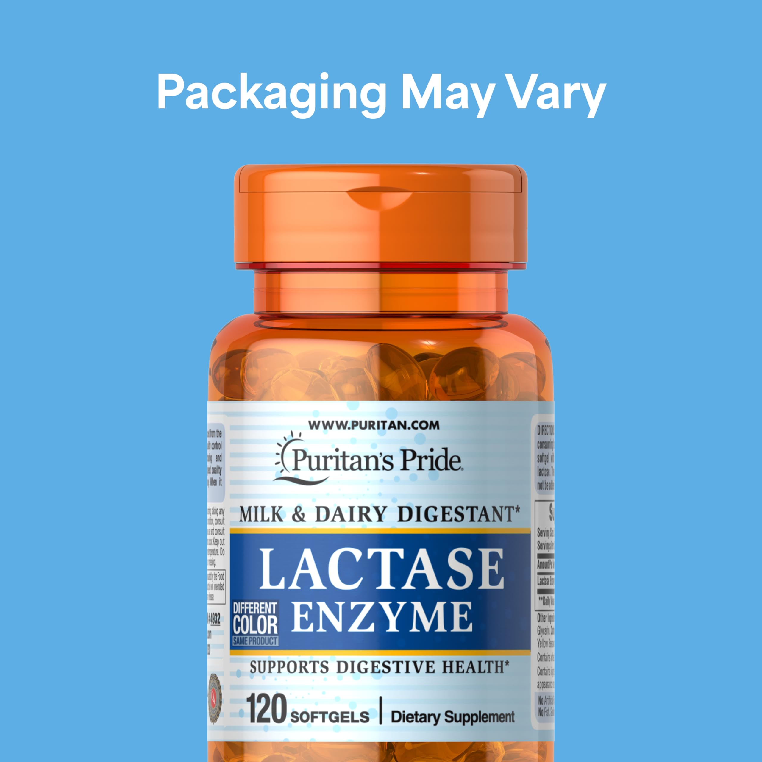 Puritan's Pride Lactase Enzyme, Milk and Dairy Digestant, Dietary Supplement Support for Digestion, and Cellular Energy Support, 40 Day Supply, 120 Softgels