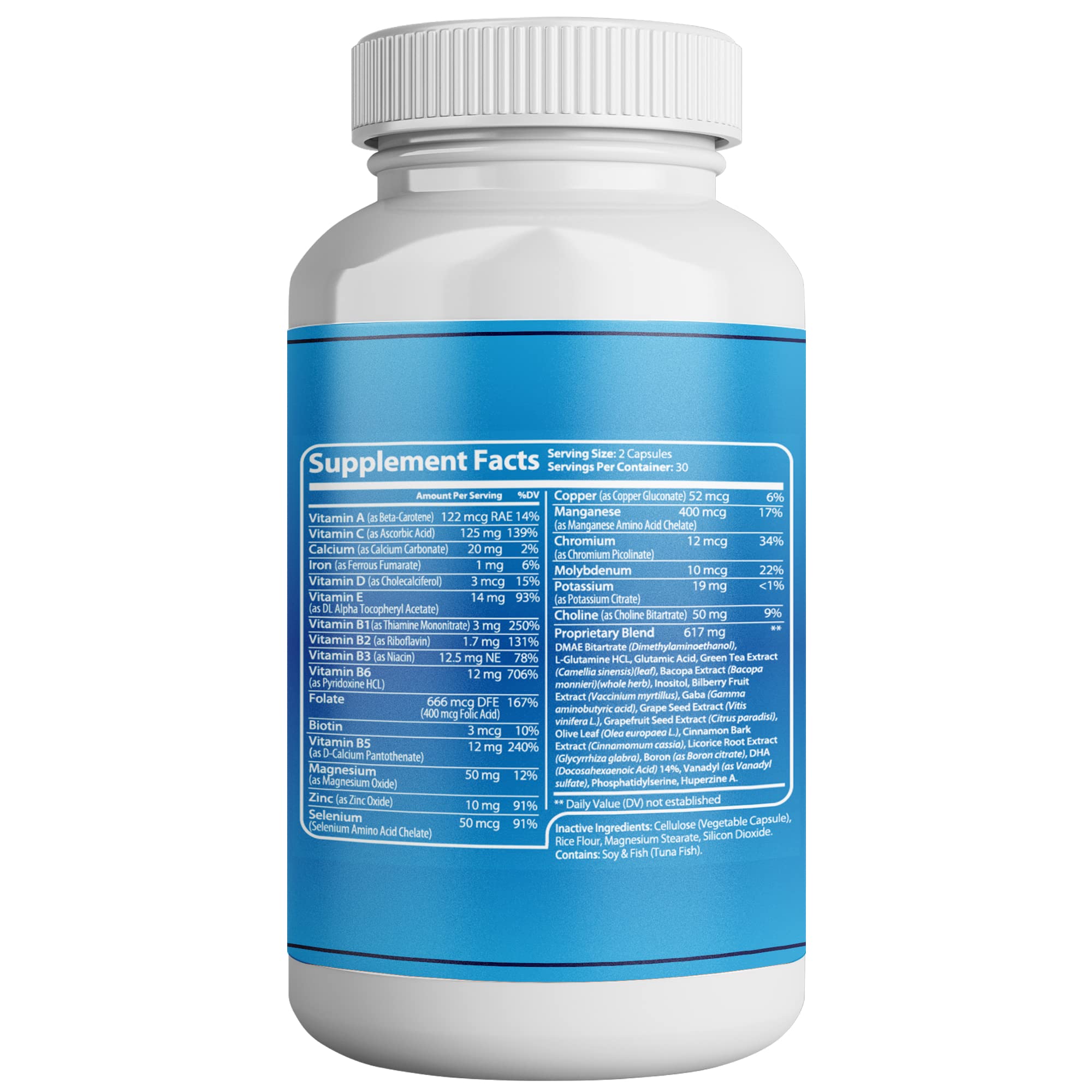 Brain Support Supplement for Clarity, Memory, Mood, Focus, Mental Performance - Natural Nootropic for Cognitive Function - with GABA and Green Tea Extract - 60 Capsules