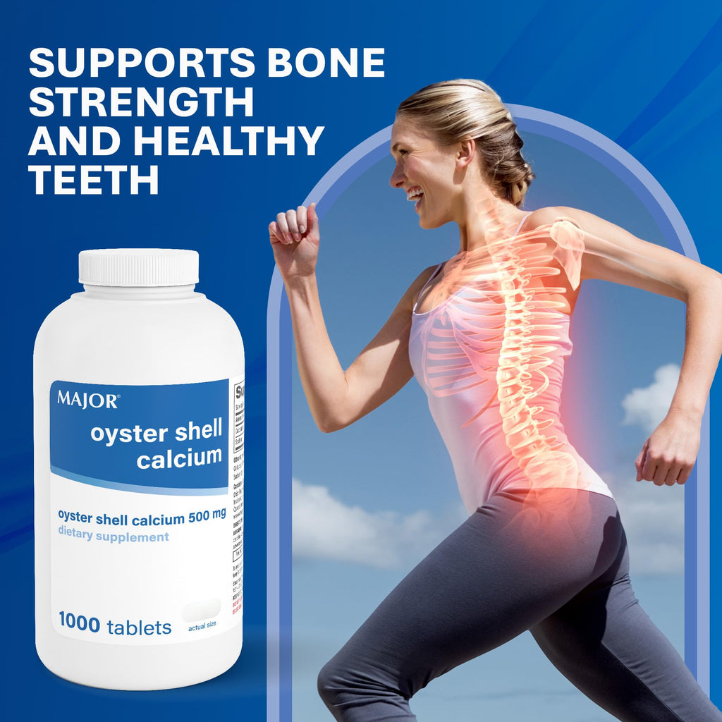 MAJOR Oyster Shell Calcium 500mg - Daily Dietary Supplement for Bone Health and Joint Support, Mineral Supplement for Men and Women, Gluten-Free - 1000 Tablets (1 Pack)