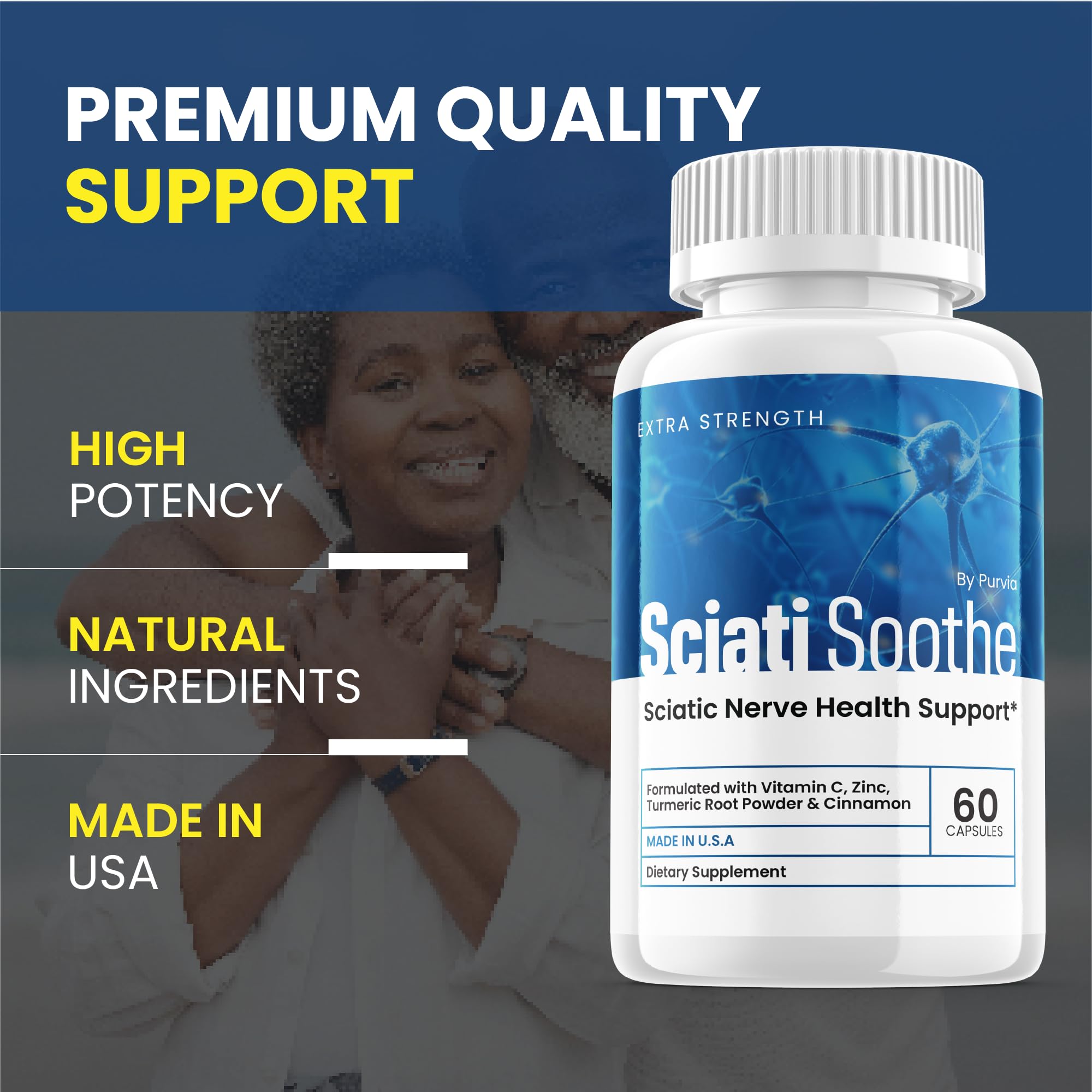 (3 Pack) Sciatisoothe Supplement for Sciatica, Sciati Soothe Nerve Health, Sciatisoothe Capsules Vitamins, Sciatisoothe Advanced Overall Wellness Support Maximum Strength Formula USA (180 Capsules)