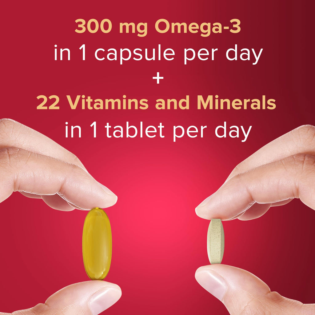 Seven Seas Omega-3 and Multivitamins Man 50plus, 30-Day Duo Pack, with B Vitamins and Calcium, 30 Omega-3 Capsules and 30 Multivitamin Tablets