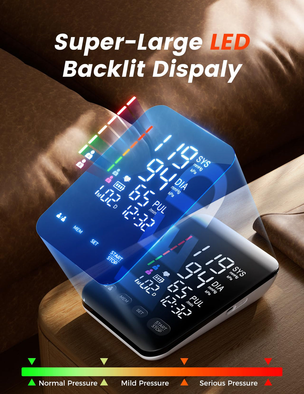 Blood Pressure Monitors, Electric Arm Blood Pressure Monitors with High-Resolution LED Display, CE Approved UK BP Monitor for Home Use, Cuff 22-42 CM, 2 x 199 Records, Dual Power Supply