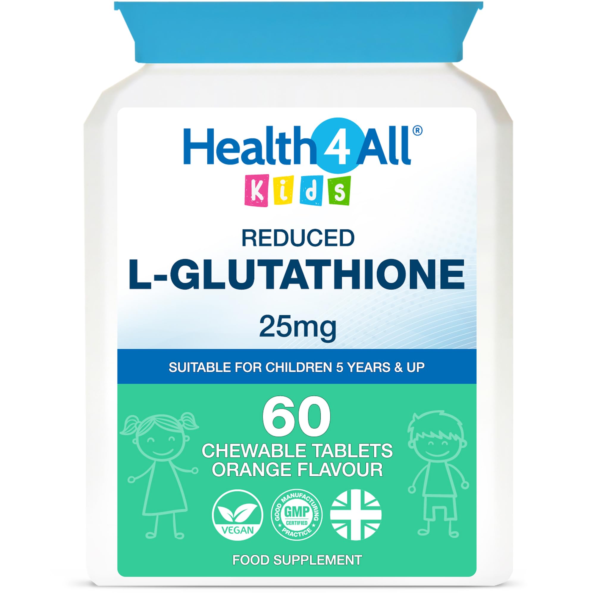 Kids L-Glutathione 25mg 60 Chewable Tablets, Reduced Glutathione (GSH)