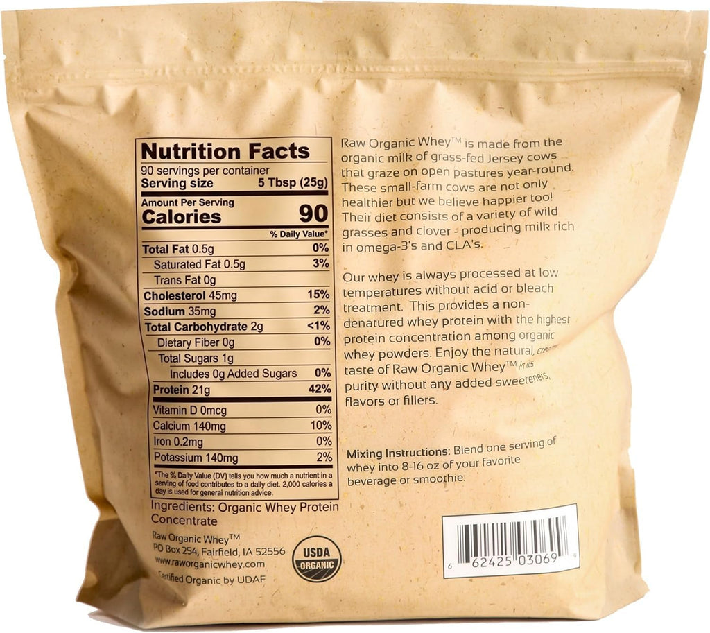 Raw Organic Whey Protein Powder, Grass Fed, Unflavored – 1 Ingredient, No Additives or Fillers, Undenatured, Made in USA, 5 lb