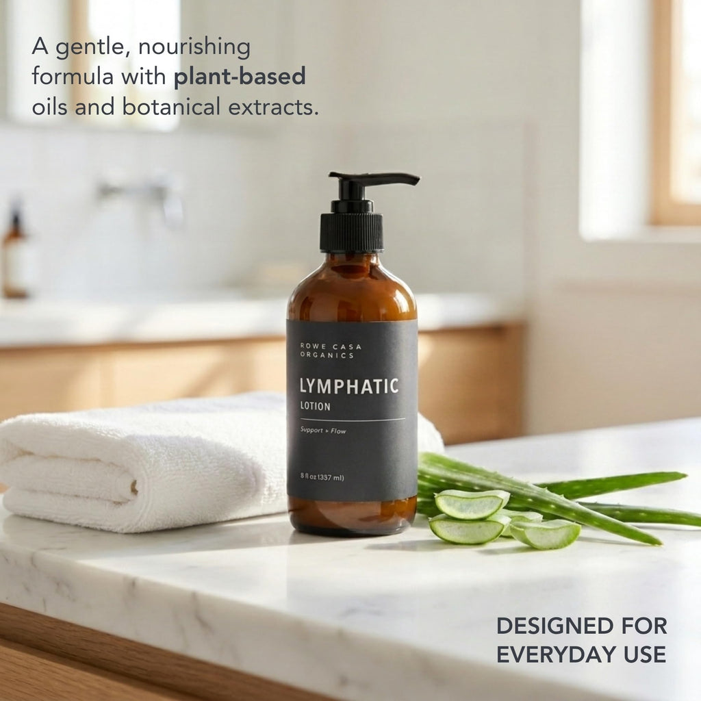 Rowe Casa Organics Lymphatic Lotion, Gentle Lymphatic Drainage Lotion with Therapeutic Grade Essential Oils, Non-Greasy Hydrating Lymph System Support, 8 fl oz