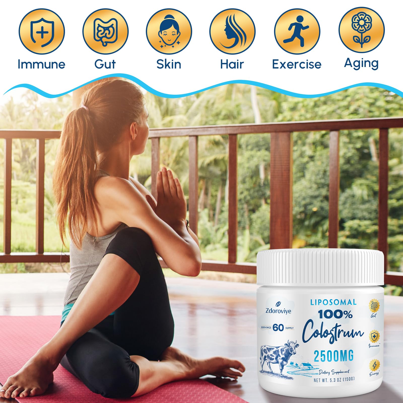 Zdoroviye Liposomal Bovine Colostrum Powder Supplement 2500 mg, Higher Absorption Than Regular Bovine Colostrum (60 Servings)