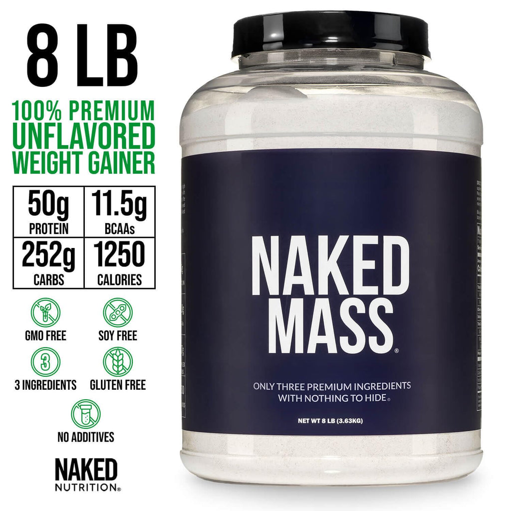 NAKED Mass - Natural Weight Gainer Protein Powder - 8 LB Bulk, NSF Certified, GMO Free, Gluten Free & Soy Free. No Artificial Ingredients - 1,250 Calories per Serving