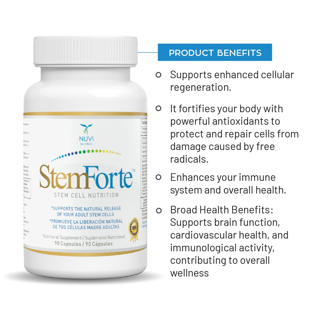 NuVi Global Stemforte Stem Cell Supplements | Anti Aging Supplement Stem Cell Nutrition to Promote Cellular Regeneration and Repair, Regenerate Old & Damage Cells | 90 Capsules for Men and Women