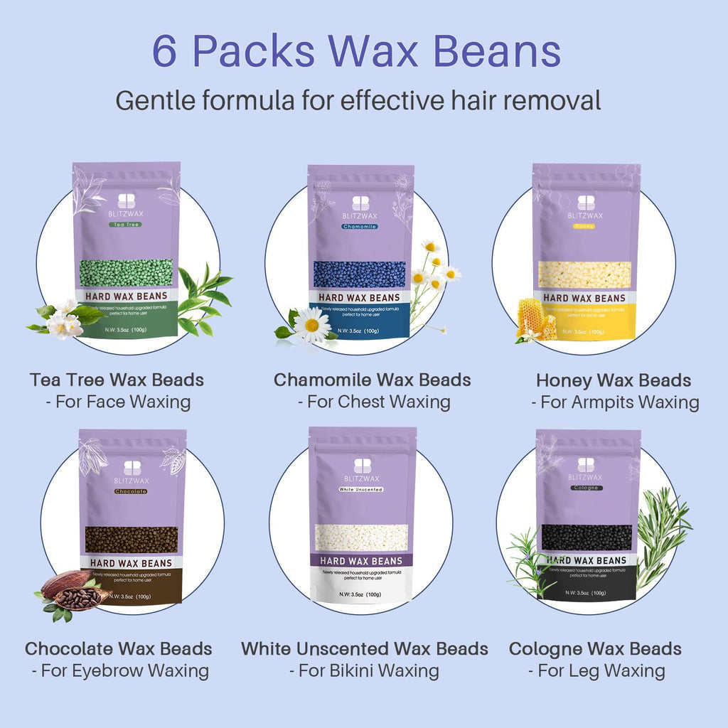 BLITZWAX Brazilian and Bikini Waxing Kit for Men, Hard Wax Warmer for Face, Legs, and Body, At Home Hair Removal Kit, Beginner Friendly, Quick Heating, 30 Nose Wax Sticks
