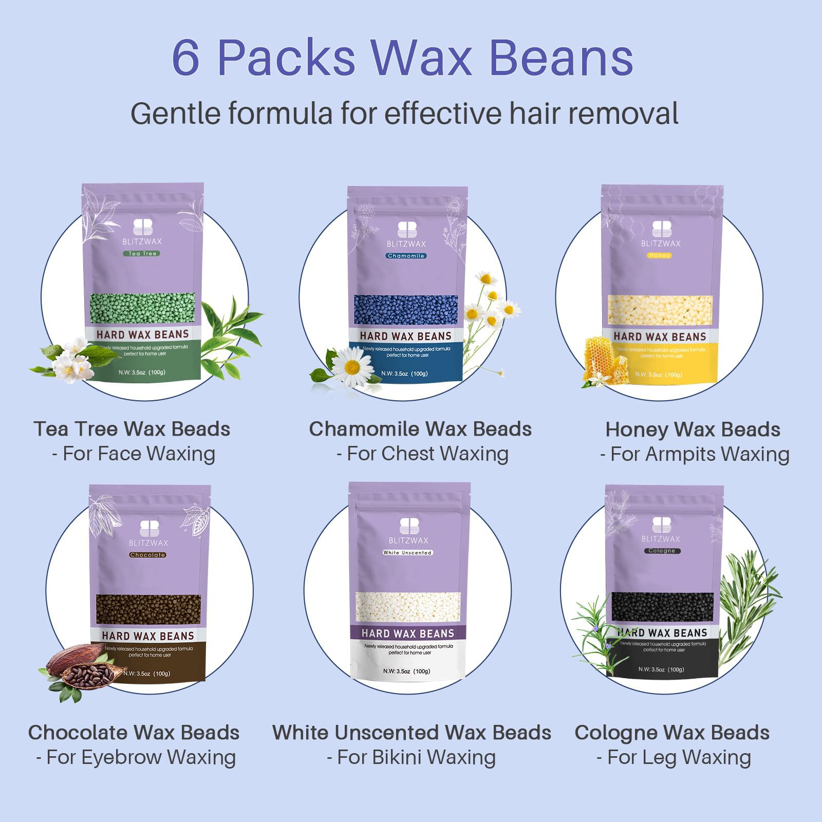 BLITZWAX Brazilian and Bikini Waxing Kit for Men, Hard Wax Warmer for Face, Legs, and Body, At Home Hair Removal Kit, Beginner Friendly, Quick Heating, 30 Nose Wax Sticks