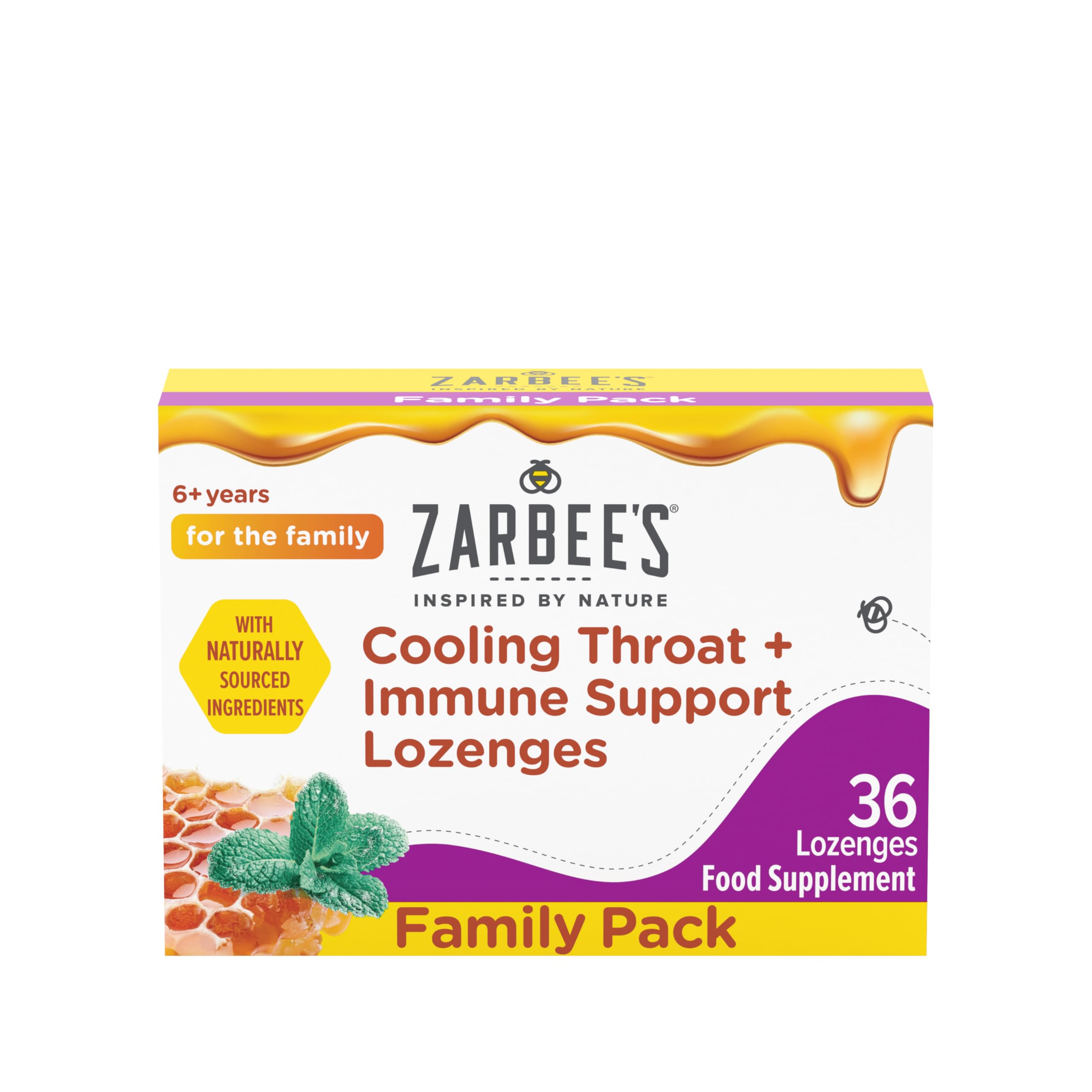 Zarbee’s Cooling Throat and Immune Support Lozenges (36 Count), with Real Honey and Peppermint Oil Extract, Vitamin C, Zinc and No Artificial Colours of Flavours
