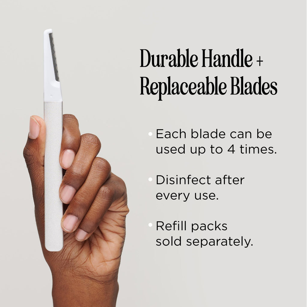 StackedSkincare Professional-Grade Dermaplaning Tool – Precision Exfoliation, Removes Peach Fuzz & Dead Skin, Aluminum Handle, Refillable Blades