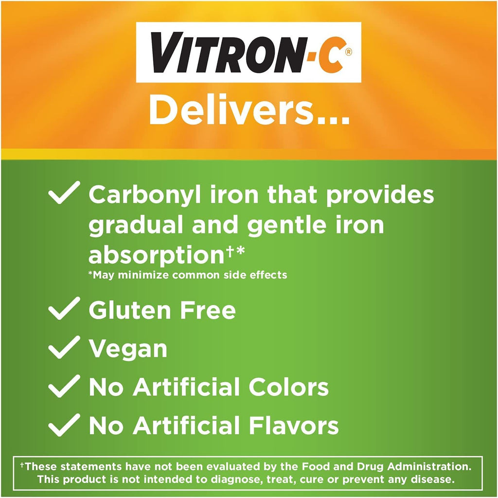 Vitron-C Iron Supplement Plus Vitamin C Coated Tablets 60 ct (5 Pack)