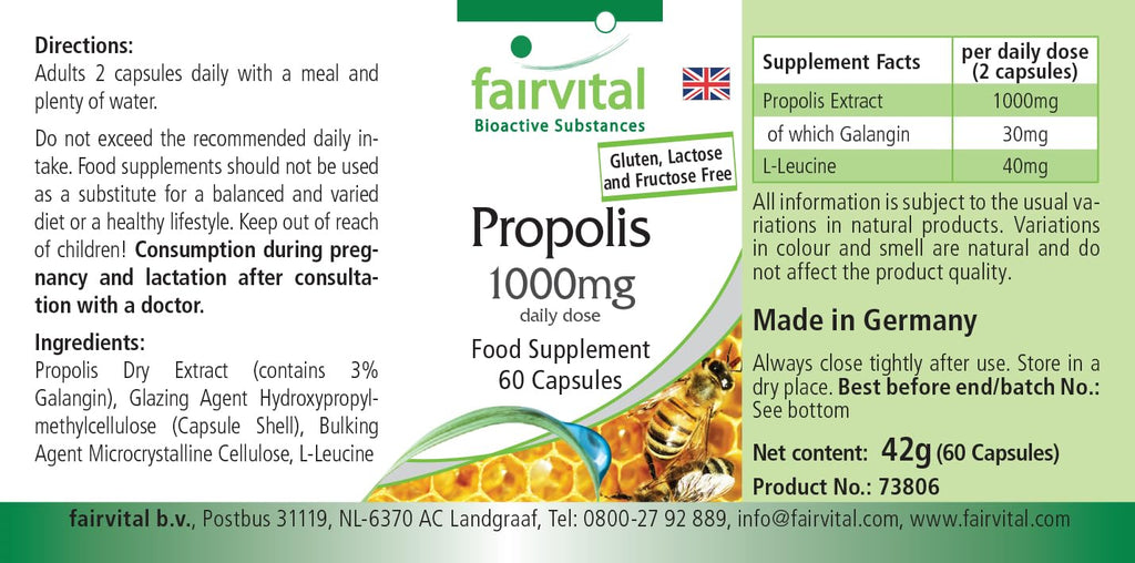 Fairvital | Bee Propolis Capsules - 500mg - HIGH Dosage - 3 x 60 Capsules