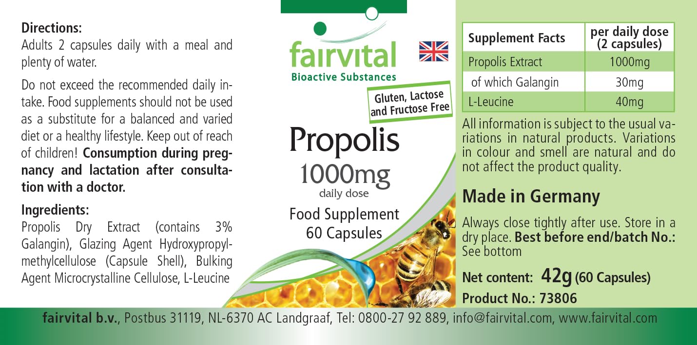 Fairvital | Bee Propolis Capsules - 500mg - HIGH Dosage - 3 x 60 Capsules