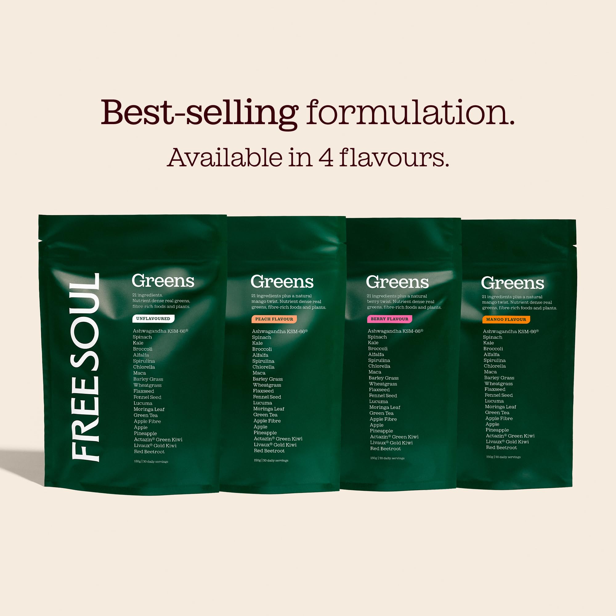 Free Soul Greens | 21 Advanced Greens, Superfoods, and Adaptogens Including KSM-66 Ashwagandha, Vegan & Gluten-Free, Advanced Natural Formula | UK Made | 30 Servings | Original Flavour